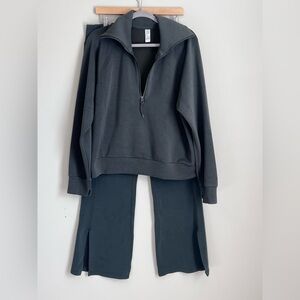 Spanx Air Essential 2 Piece Set Half Zip Pullover Wide Leg Pants Set 1X XL Green